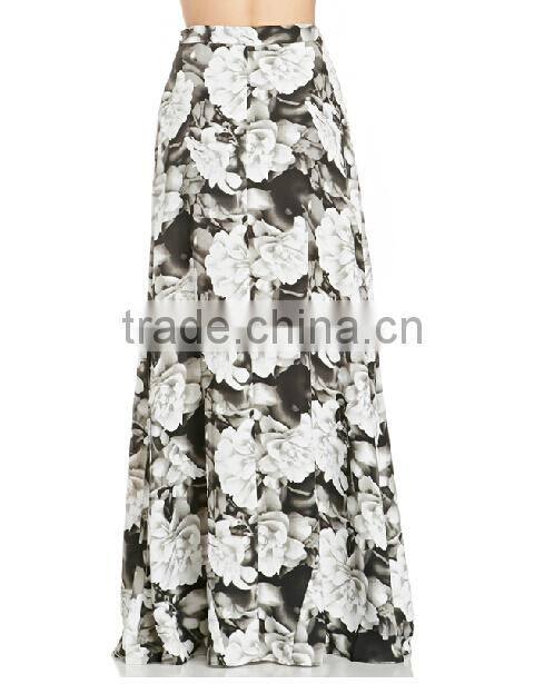 Floral printed wide leg maxi pants for middle age woman