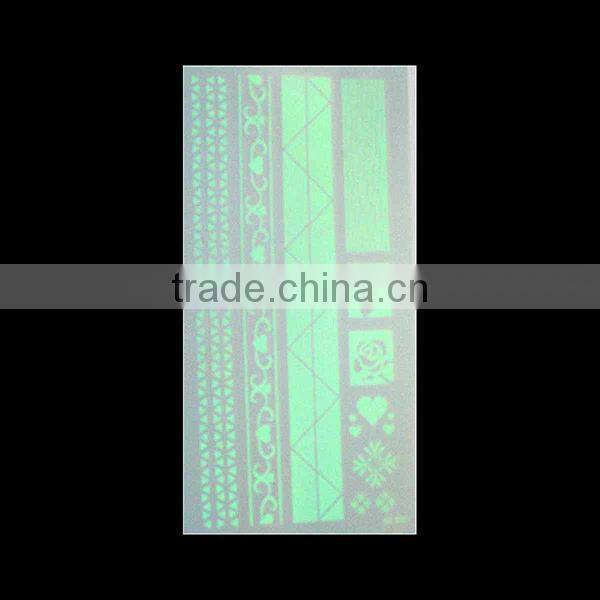 Body Art Multicolor Mixed Pattern Removable Waterproof Metallic Glow In The Dark Temporary Tattoo Custom