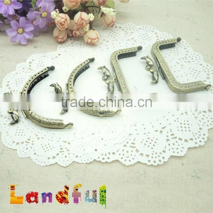 8.5cm Vintage Bronze Round Birds Bag Sewing Metal Coin Kiss Lock Square Frame