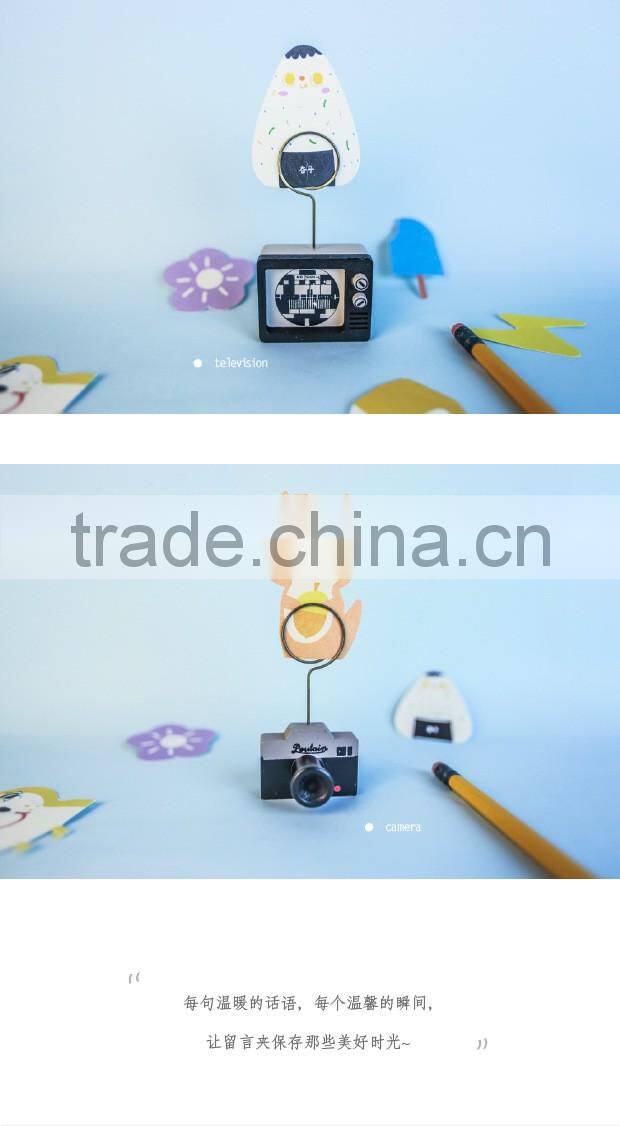 Novel cute clock camera TV telphone shape name card paper photo clips stand holder resin craft for logo custom
