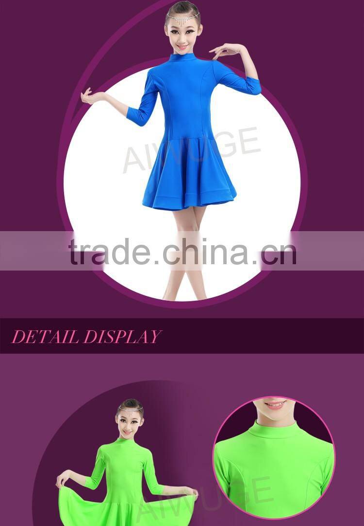 New Children Latin Dancewear Costumes Matt Pure Color Smooth Material Performance Dress Rumba Latin Clothing For Girls