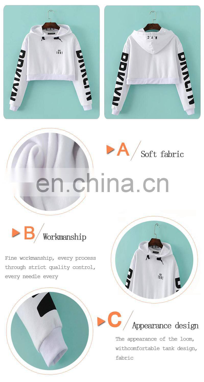 2016 Winter 100% Cotton Hoodies Blank Pullover Pure Color Short Printed Wholesale Plain White Hoodies For Lady