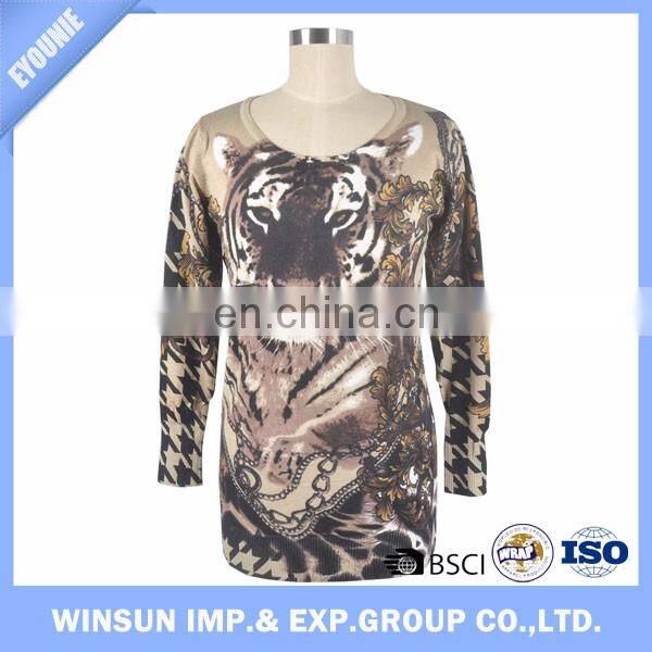 Cyan High O-neck Long Sleeve Women Sweater Tuxedo Design Knitting Fabric