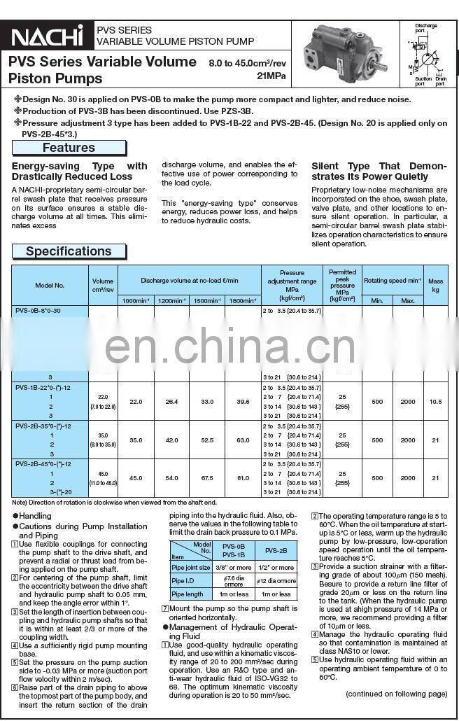 Trade assurance Nachi PVS of PVS-0B PVS-0A PVS-1B PVS-1A PVS-2B PVS-2A hydraulic piston pump PVS-1B-16N1-U-12  PVS-2B-35N3-12