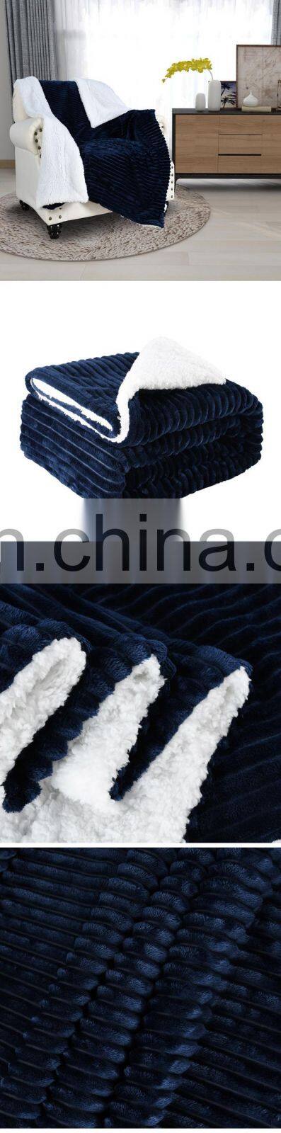Double Layers Sherpa Backing Corduroy Fleece Throw Blanket For Winter