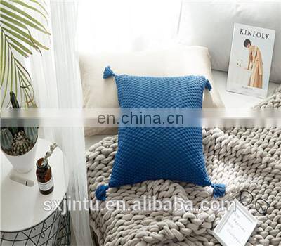 Solid color knit square cushion cover tassel pillowcase