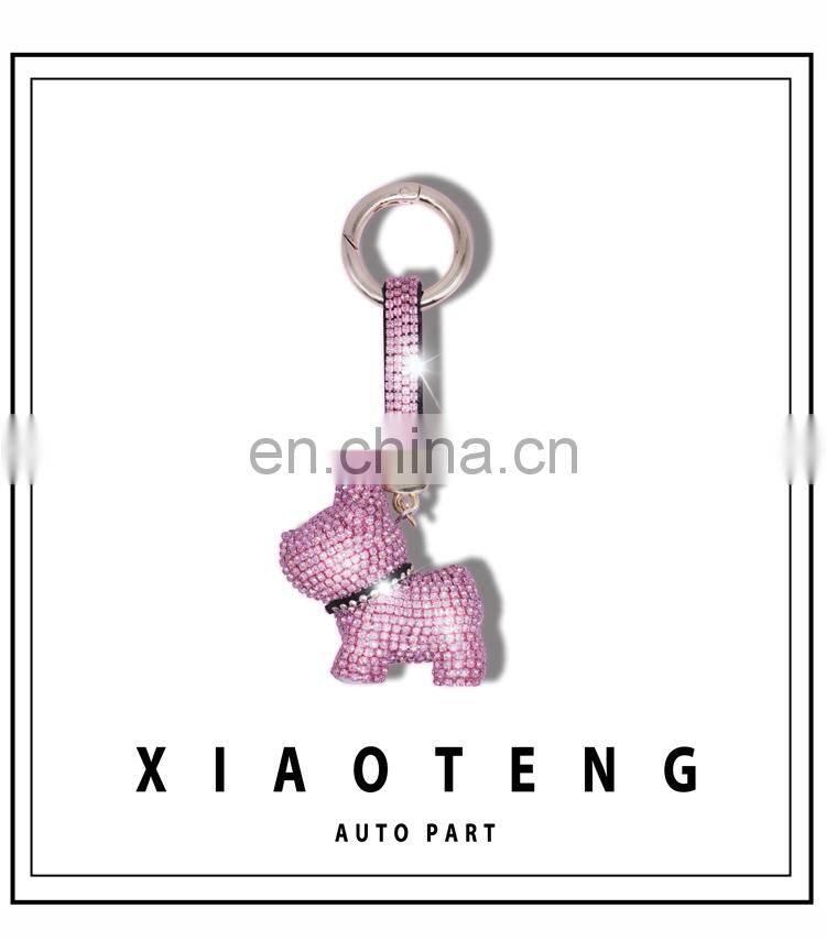 Christmas gift flash crystal Rhinestone cute dog pendant key chain creative sparkling complete with diamond dog keys