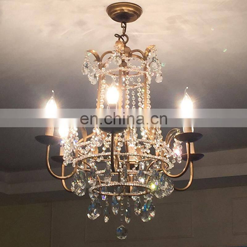 Vintage Bronze American Style Crystal Chandelier Bedroom Living room Kithce Candles Light Restaurant Hall Home Lamp Fixtures