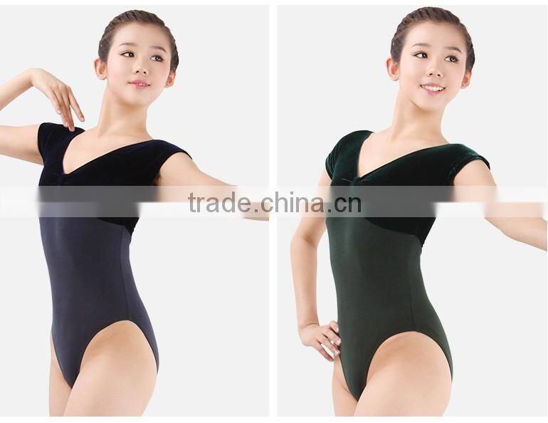 Hot Sale Two-tone Velvet Cotton Lycra Cap Sleeve Gymnastics Leotard