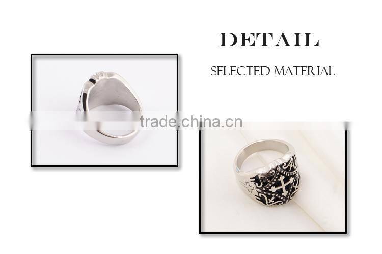 Fashion jewelry stainless steel silver ring with cross for men