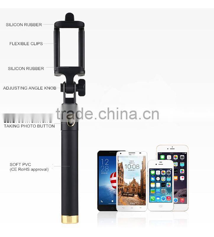 Battery Free Folding Mini Selfie Stick 2015 Extendable Cable Control (No Battery No Bluetooth) Taking Pole for travel