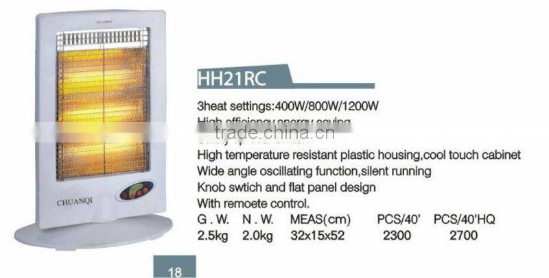 3heating 1200W CE/GS/ROHS safety tip over swtich wide angle oscillating function electric heater halogen heater for home