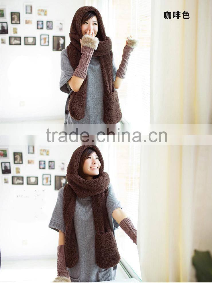 Wholesale Winter Ladies Fashion Hooded Scarf Mink Fur Poncho