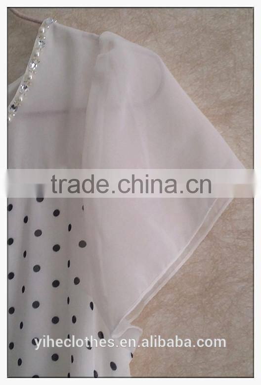 Simple wave point chiffon T-shirt O-neck girls t-shirt