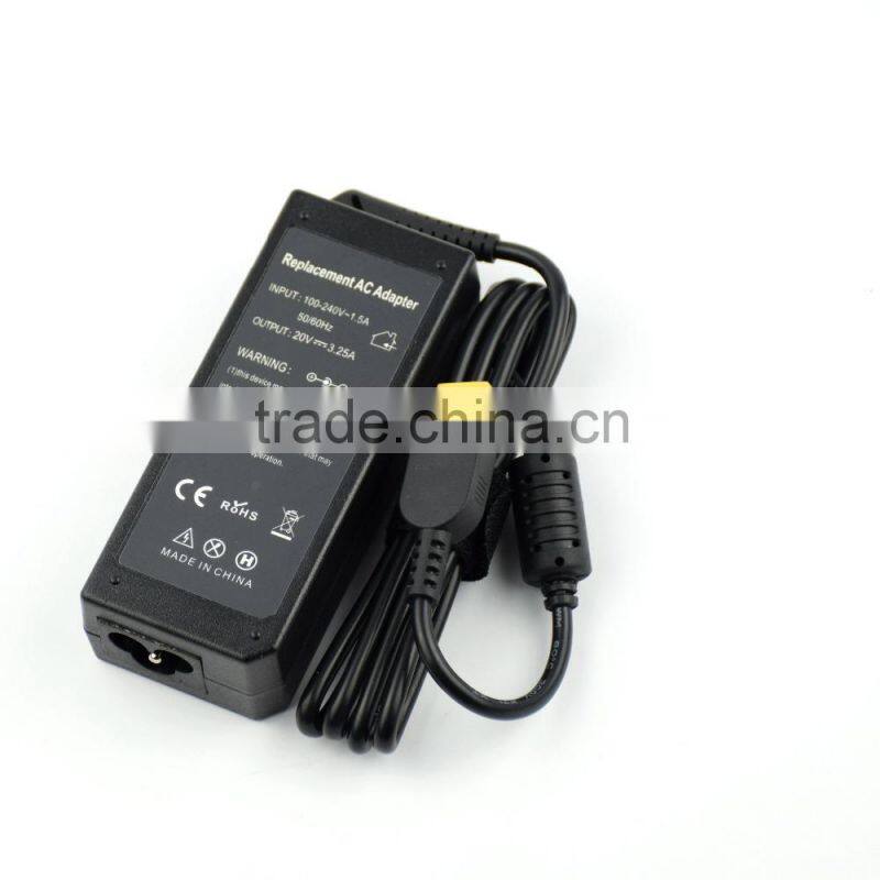 AC 100-240V 1.5A 50-60Hz oem switching laptop adapter for Lenovo 20v 3.25a square pin yellow
