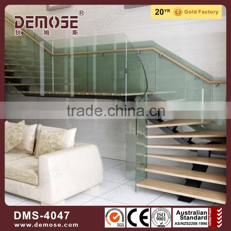 steel structure stairs indoor metal wood stairs without frame glass balustrade