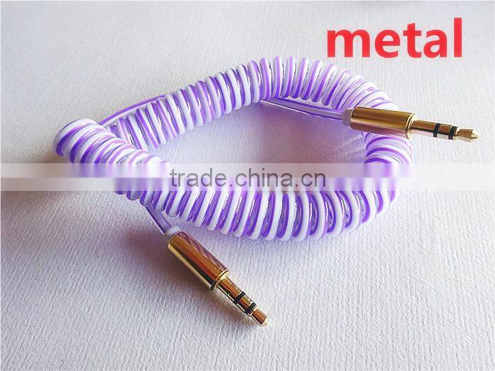 wholesale audio /DC3.5MM transparent spring cable with metal connector