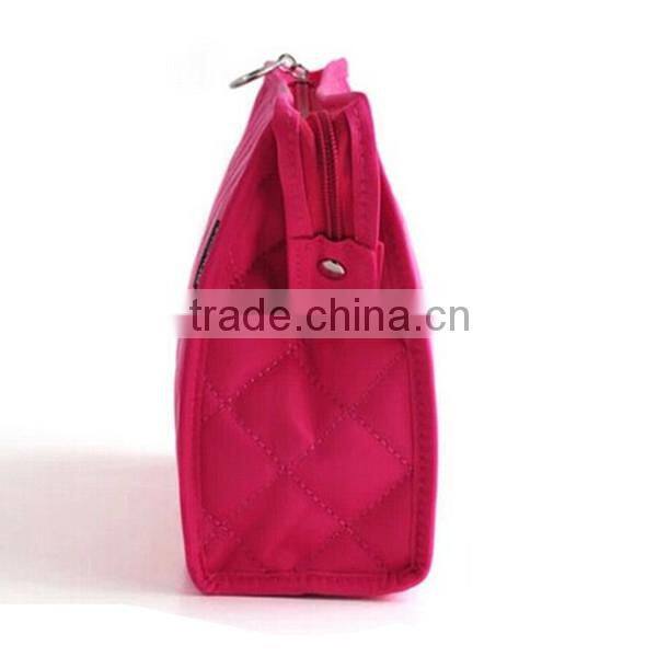 Pink Nylon Gridding Rectangle with Zipper Closure Makeup Pouch/Bag/Case Cosmetic Tool