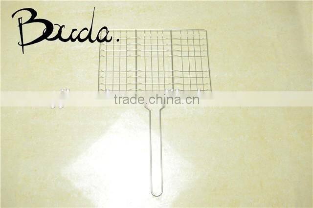 Stainless Steel Double Barebecue bbq Grill Net with wooden handle BD-B8100