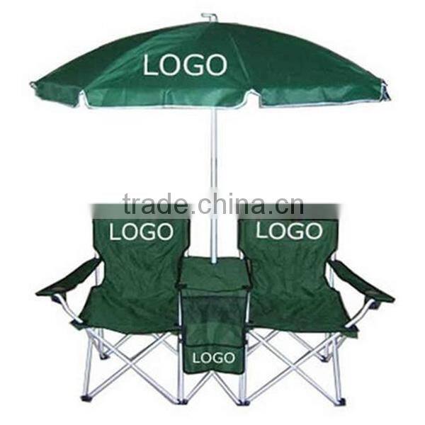 Promotional Folding Beach/Camping/ Patio Double Chair With Umbrella And Cooler Bag