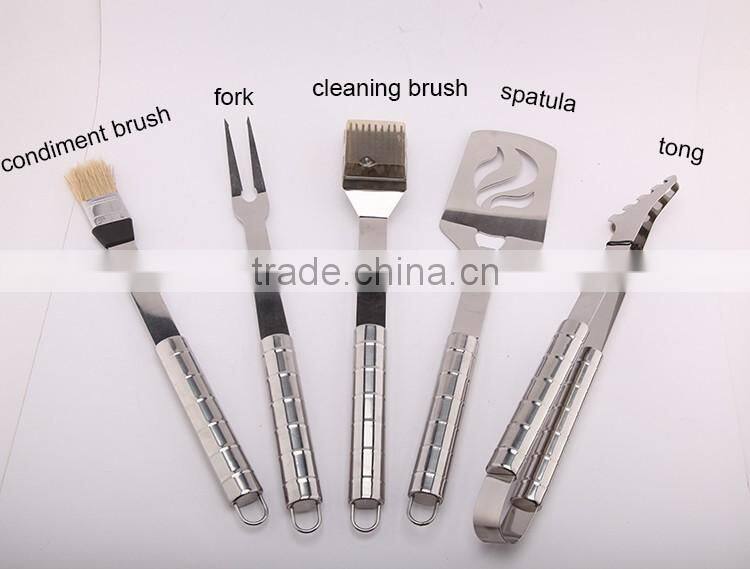 5 Piece Grilling Tools Set includes Fork Spatula Tongs Wire Brush & Carrying Case
