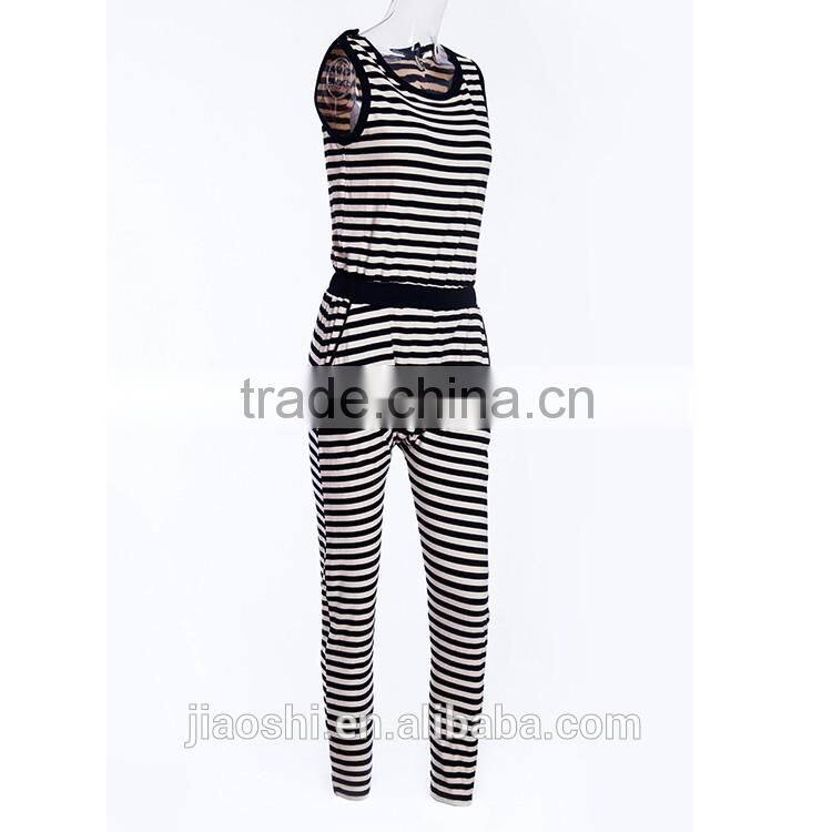 2016 Fashion modern style stripe pattern one piece women jumpsuit for ladies