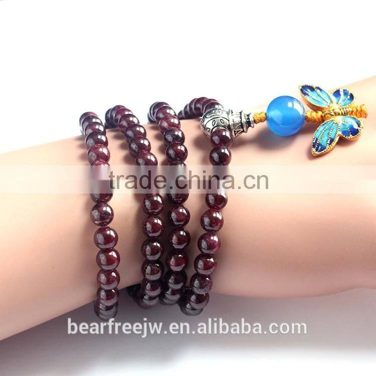 2016 new style Hot natural crystal bracelet Garnet Blue Agate prayer beads rosary bracelet 108 bracelet