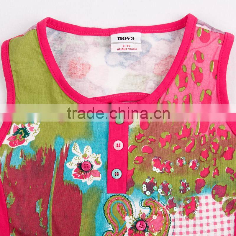 (N2653) 4-8Y Nova kids cool design bead vest girls summer wear children vest top