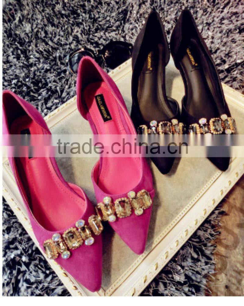 women's shoes diamond suede side empty pointed OL shoes