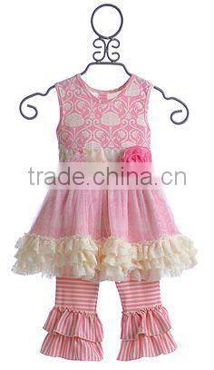 Yiwu koya christmas Stripes Outfit Kids Winter Boutique Giggle Moon Remake outfit with pant Ruffle adorable Baby Girl Outfit