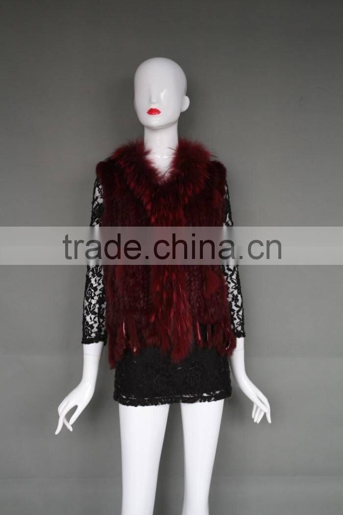 Fashion Knitted Poncho Pattern Rabbit Fur Vest Fashion Ladies Shawl