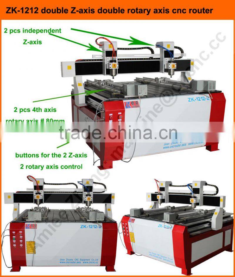 Low Price 2 Heads Wood CNC Router Machine with 2 Rotary Axis