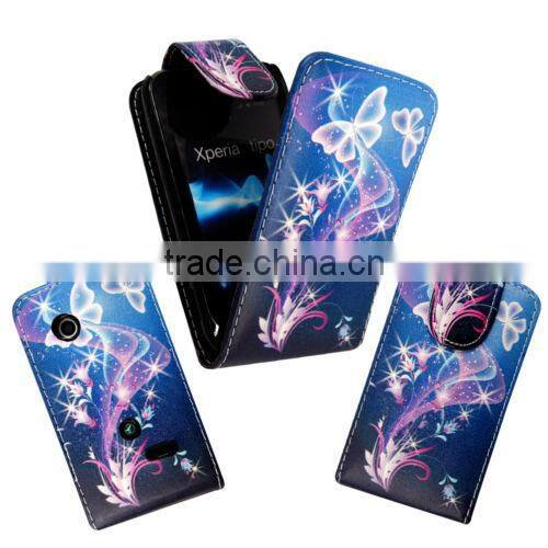 New printed pu leather flip case cover for Sony Xperia Tipo ST21i, cute cartoon leather case for Sony Xperia Tipo ST21i