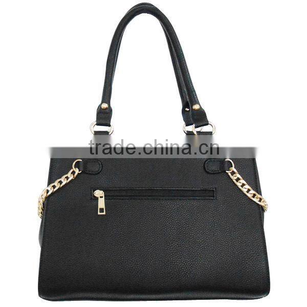 OEM Large Twin Strap Zip Top Pu Leather Woman Tote Bag In Black