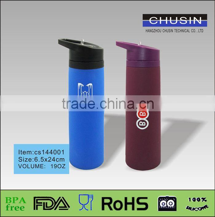 Convenient collapsible squeezable travel water silicone bottle