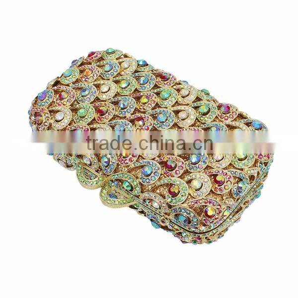 latest design ladies purse hard box coloful indian bridal clutch purse stone party bag (88161A-C)