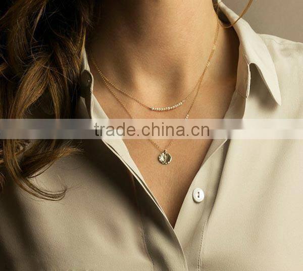 Wholesale 2 layers gold sequin pendant beads beaded chain necklace boho choker necklace