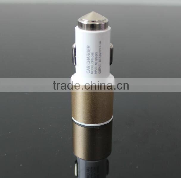 safety hammer car charger Promotional Cheap Bulk Aluminum Alloy 2 Ports USB car charger