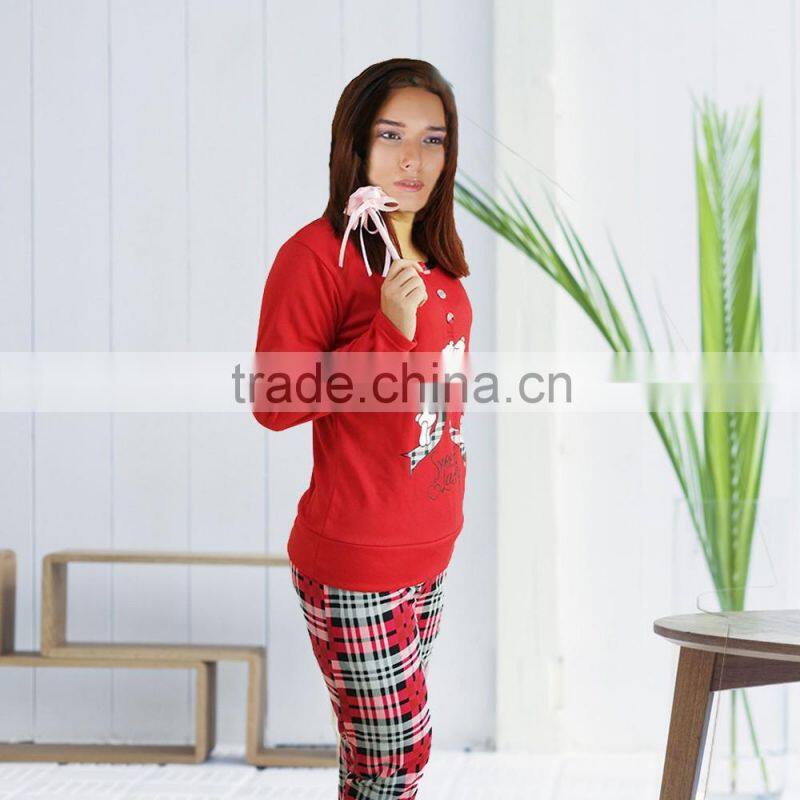 Kevince flannel & interlock pyjamas 3pcs set knitting woman clothing nightwear homewear MOQ 1000sets
