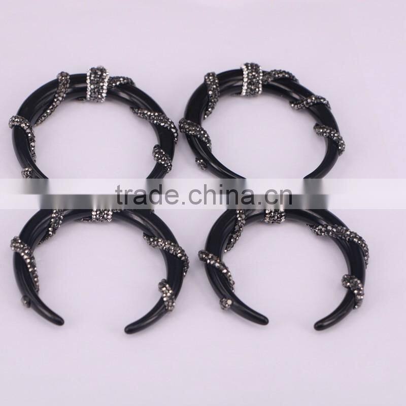 White / Black Resin Gem Pendant, Pave Crystal Twine Around Resin Horn Druzy Pendant