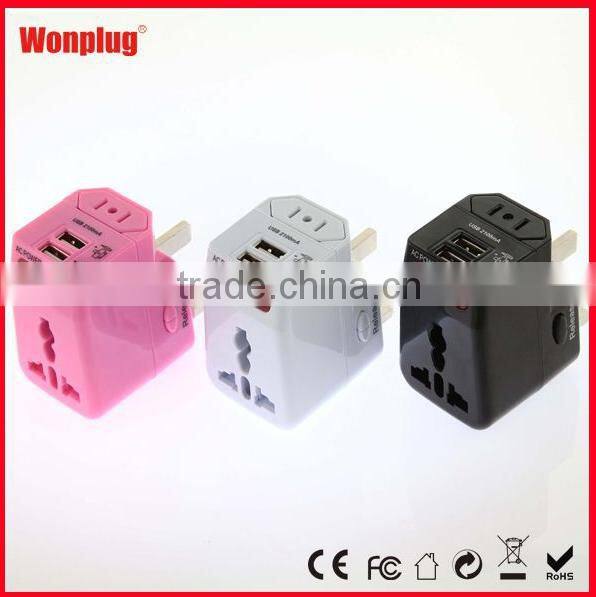 World travel adapter with dual USB with AU UK EU US plug