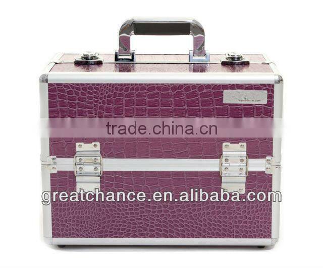 Elegant Classic Aluminium Beauty Box Professional Vanity Make Up Case Purple Cro