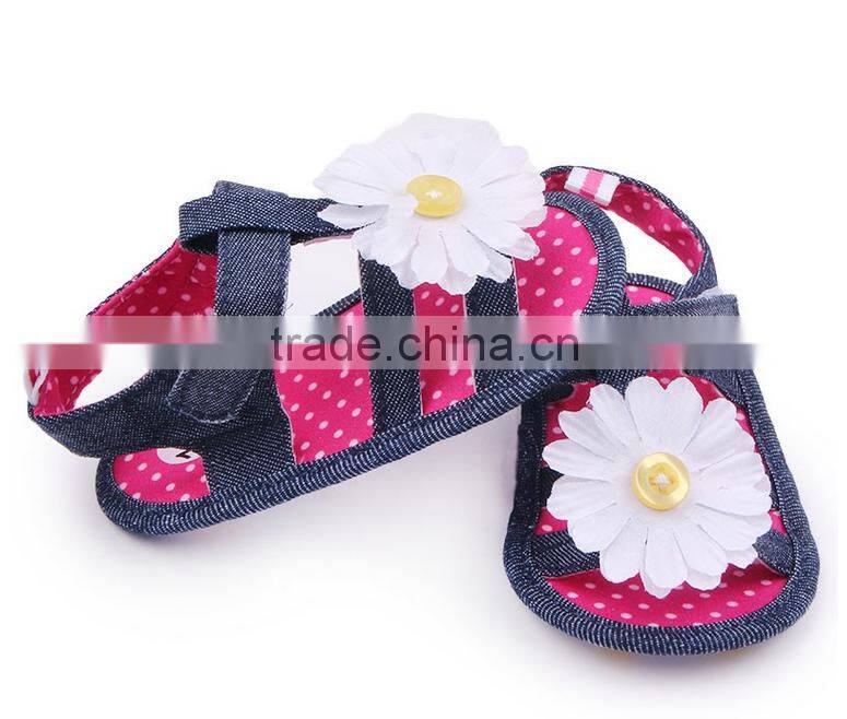 XIAOLIUBAO Beautiful flower design denim material soft sole baby girl sandals shoes