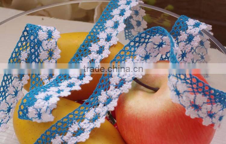 2016 blue african guipure Cotton ribbon trim crochet accessories lace c250104