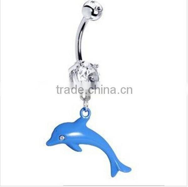 Blue dolphin navel ring belly ring navel belly jewelry body piercing