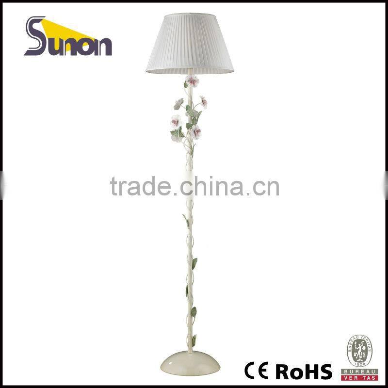 Single light fabric shade wrought iron floor lamp