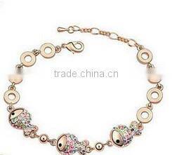2014 Gold Plated Crystals Solid Bangle Bracelet New Handmade Accessories Girls Fashion