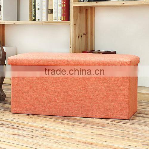 Orange Linen Rectangle Folding Seat Foot Stool Storage Box