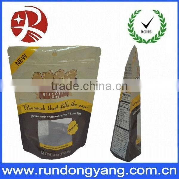 Yellow Plastic Custom Printed Stand Up Zip Pouches For Cookies