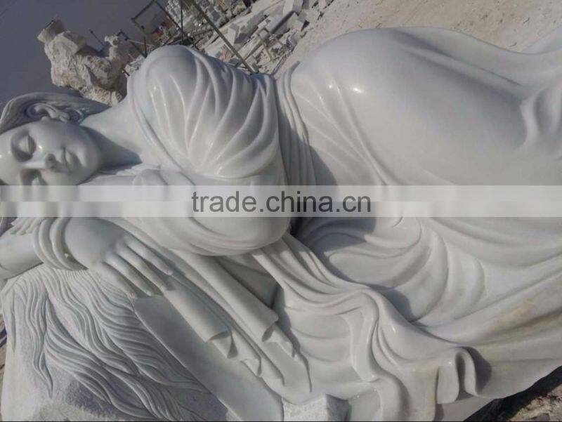 china supplier hot sale stone carving mabrle sleep sculpture statue for girl